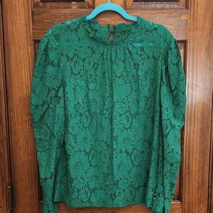 New York & Company Green Lace Mockneck Blouse